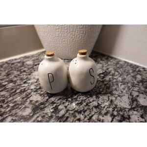 Mud Pie Salt and Pepper Shakers Set Ceramic White Farmhouse Kitchen Decor